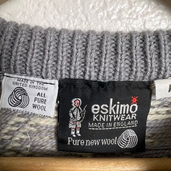 Vintage Eskimo Knitwear Women’s Gray White Wool Pullover Sweater Size M - Picture 8 of 8